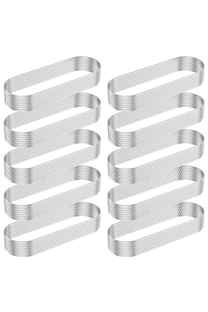 إيروريكس 12 قطعة من حلقات التارت البيضاوية الفضية مقاس 5 بوصات، مصنوعة من الفولاذ المقاوم للصدأ، مسامية، ومثقبة.