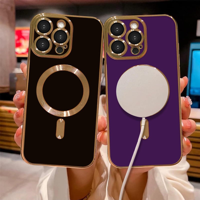 OOK Magnatic Case for iPhone 16 Pro Case [Compatible with MagSafe] Full Camera Lens Protector Gold Electroplate Edge Soft TPU Shockproof Protective Phone Case for Women Men 6.3 Inch - Black - Image 3