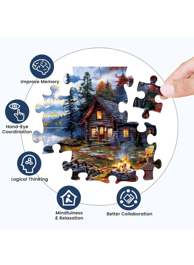 1000 قطعة من الألغاز ذات موضوع بحيرة الأكواخ مع نار المخيم - استمتع بتجربة الألغاز المثالية التي تجمع بين الهدوء والدفء - Image 5