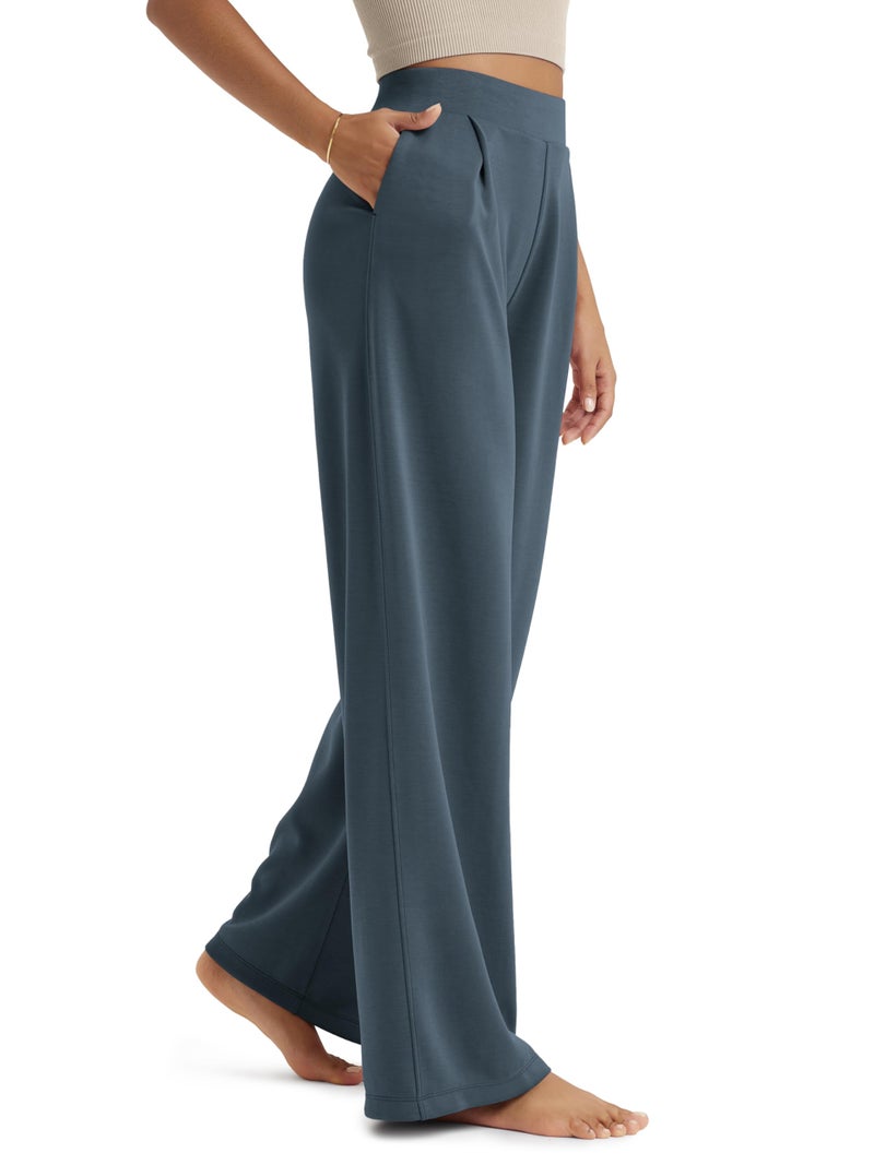 ODODOS Modal Soft Wide Leg Pants for Women High Waist Casual Relaxed Pants with Pockets, 27" Inseam, Navy, Medium - Image 1