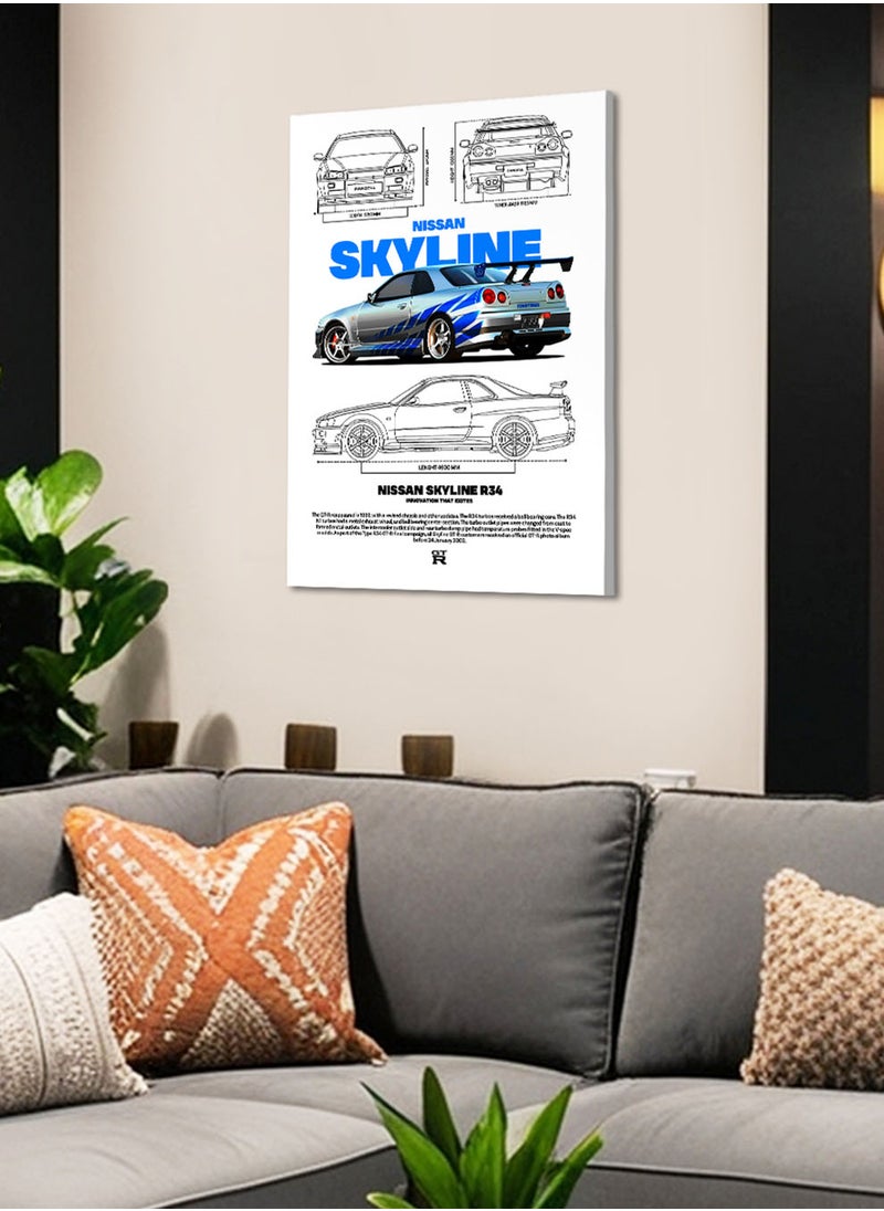 LOWHA Canvas Wall Art Stretched Over Wooden Frame with Nissan Skyline Sports Car Design  - Image 4