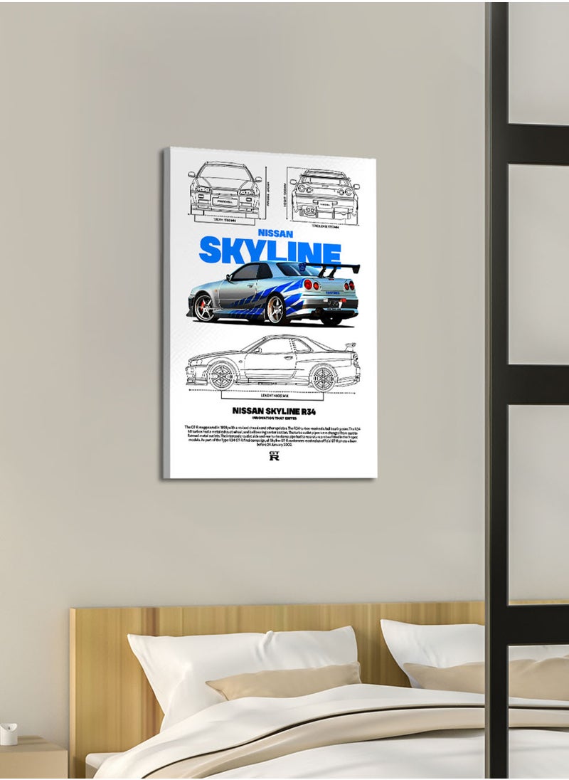 LOWHA Canvas Wall Art Stretched Over Wooden Frame with Nissan Skyline Sports Car Design  - Image 2
