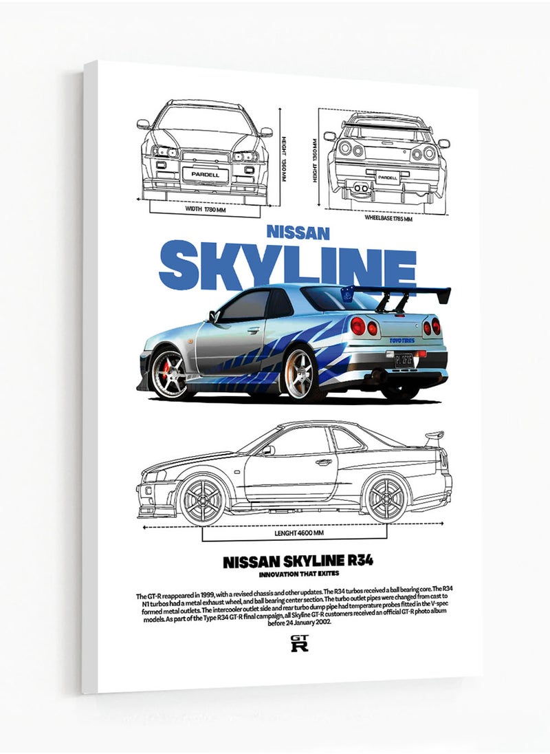LOWHA Canvas Wall Art Stretched Over Wooden Frame with Nissan Skyline Sports Car Design  - Image 5