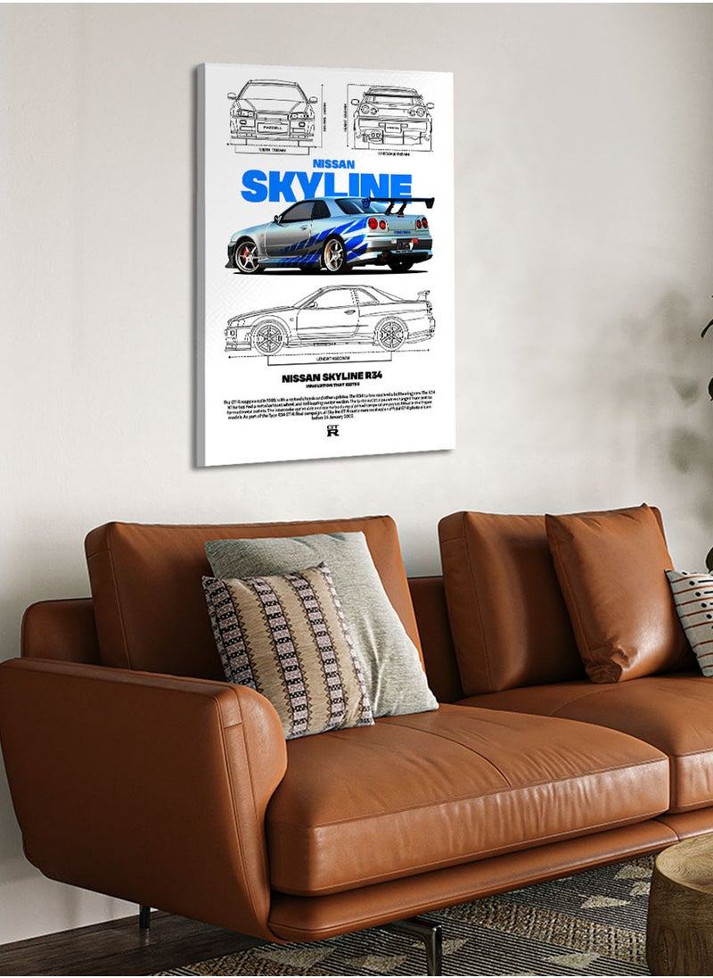 LOWHA Canvas Wall Art Stretched Over Wooden Frame with Nissan Skyline Sports Car Design  - Image 3
