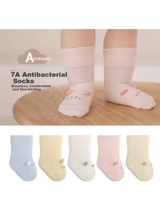 Wuduomian 5 Pairs Of Baby Socks, Autumn Antibacterial Seamless Infant Socks, Combed Cotton Breathable Mid-calf Children's Socks - Image 2