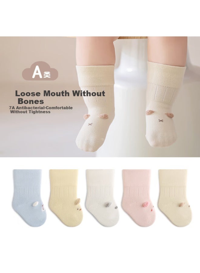 Wuduomian 5 Pairs Of Baby Socks, Autumn Antibacterial Seamless Infant Socks, Combed Cotton Breathable Mid-calf Children's Socks - Image 1