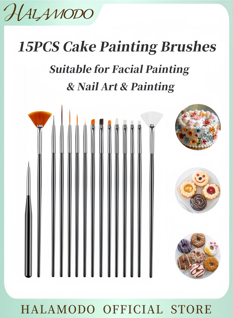 HALAMODO 15PCS Nail Art Pen Set Cake Painting Brushes Decorating Brushes Food Paint Brush Multiple Function Fondant Sugar DIY Tools Set Icing & Pastry Brush for Baking - Image 1