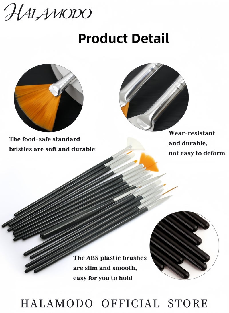 HALAMODO 15PCS Nail Art Pen Set Cake Painting Brushes Decorating Brushes Food Paint Brush Multiple Function Fondant Sugar DIY Tools Set Icing & Pastry Brush for Baking - Image 4