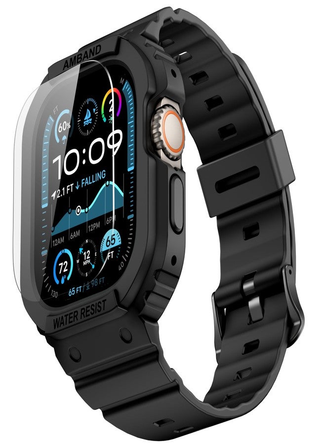 امباند سوار amBand متوافق مع ساعة Apple Watch مقاس 41 مم، 40 مم، 38 مم مع غطاء واقٍ، أساور متينة للرجال والنساء لساعات iWatch SE 3 SE2nd SE Series 9 8 7 6 5 4 3 2، حافظات رياضية عسكرية واقية مقاومة للصدمات، أسود مطفي - Image 1