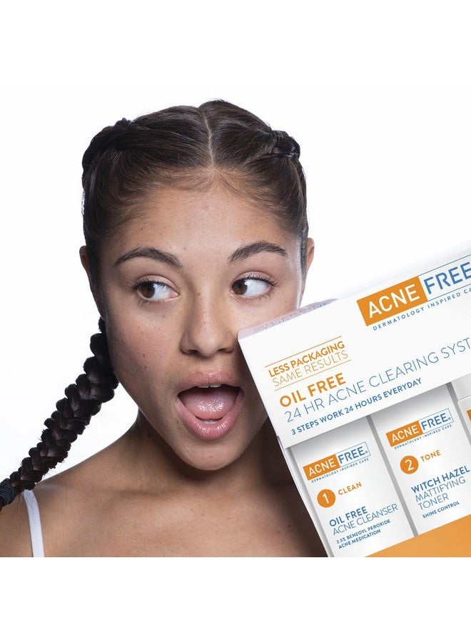 AcneFree Acne Free 3 Step 24 Hour Acne Treatment Kit - Clearing System W Oil Free Acne Cleanser, Witch Hazel Toner, & Oil Free Acne Lotion - Acne Solution W/ Benzoyl Peroxide for Teens and Adults - Original - Image 4