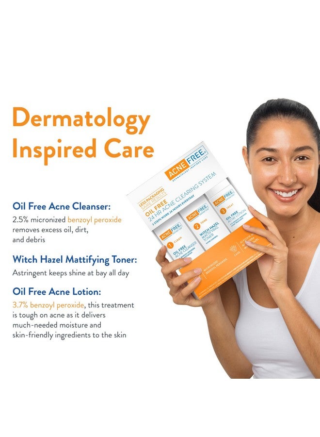 AcneFree Acne Free 3 Step 24 Hour Acne Treatment Kit - Clearing System W Oil Free Acne Cleanser, Witch Hazel Toner, & Oil Free Acne Lotion - Acne Solution W/ Benzoyl Peroxide for Teens and Adults - Original - Image 2