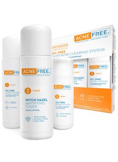 AcneFree Acne Free 3 Step 24 Hour Acne Treatment Kit - Clearing System W Oil Free Acne Cleanser, Witch Hazel Toner, & Oil Free Acne Lotion - Acne Solution W/ Benzoyl Peroxide for Teens and Adults - Original  - Image 1