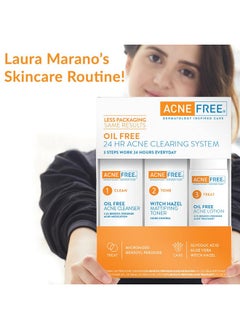 AcneFree Acne Free 3 Step 24 Hour Acne Treatment Kit - Clearing System W Oil Free Acne Cleanser, Witch Hazel Toner, & Oil Free Acne Lotion - Acne Solution W/ Benzoyl Peroxide for Teens and Adults - Original  - Image 5