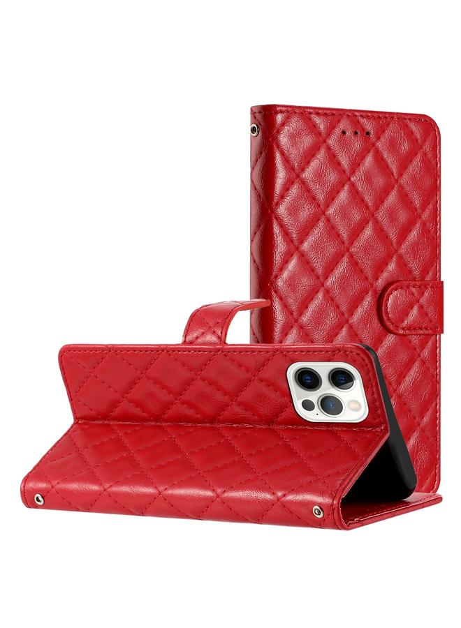 اس-توب جراب هاتف من الجلد بتصميم شبكي معيني لهاتف iPhone 16 Pro Max - Image 1