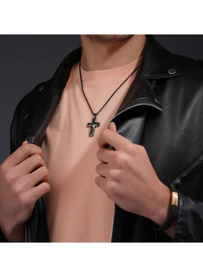 Police Crossroads Grey Metal Stainless Steel Gents Necklace with Cross Pendant