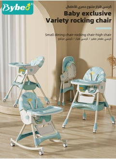 Bybeo Baby High Chair for Toddlers, Foldable Children Highchairs, Kids Dining Chair, Infant Feeding Booster Seat, Babies Rocker with Footrest, Backrest, 4 Wheels and Removable Tray  - Image 2