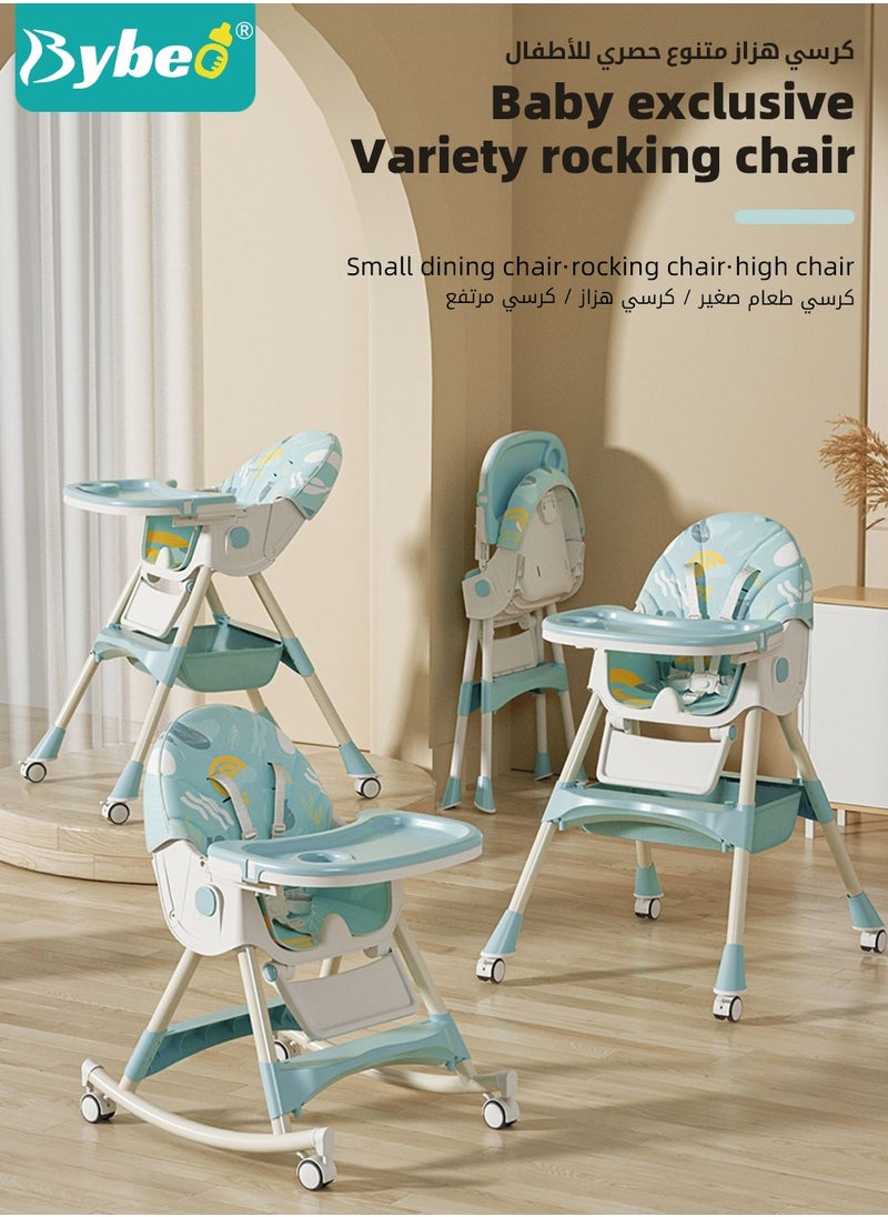 Bybeo Baby High Chair for Toddlers, Foldable Children Highchairs, Kids Dining Chair, Infant Feeding Booster Seat, Babies Rocker with Footrest, Backrest, 4 Wheels and Removable Tray  - Image 2