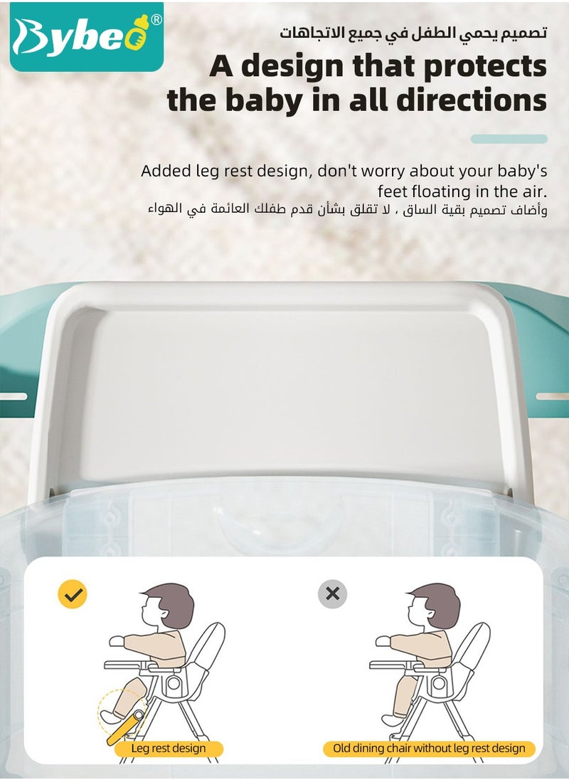 Bybeo Baby High Chair for Toddlers, Foldable Children Highchairs, Kids Dining Chair, Infant Feeding Booster Seat, Babies Rocker with Footrest, Backrest, 4 Wheels and Removable Tray  - Image 3