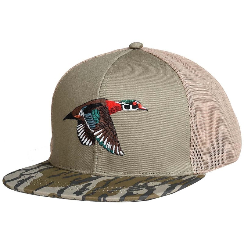 EDTREK Outdoorsman Pro Trucker Breathable Mesh Performance Cap - Flat Brim Snapback Hat (Wood Duck - Wood Ash) - Image 1