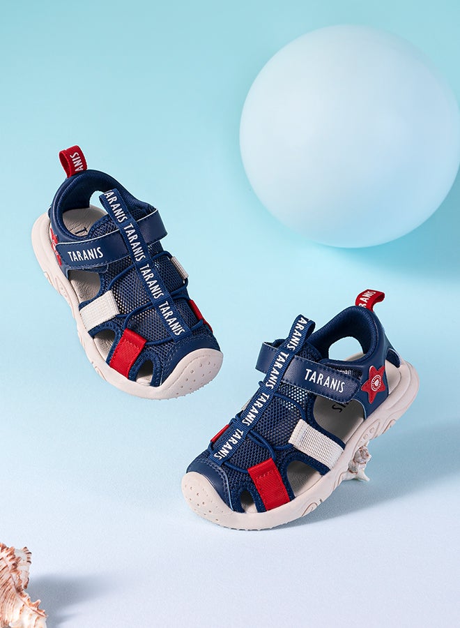 تارانيس صندل تارانيس للأطفال باللون الأزرق، مصنوع من شبكة مسامية مع شريط لاصق، بتصميم نجمة، مناسب للشاطئ - Image 1