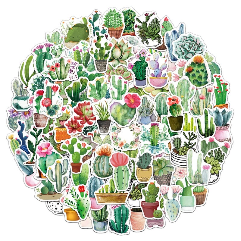 MAXLEAF 100PCS Vintage Green Plants Cactus Adhesive Stickers for Decoration Planner Phone Case Scrapbook Kids Helmets (Green Cactus) - Image 2