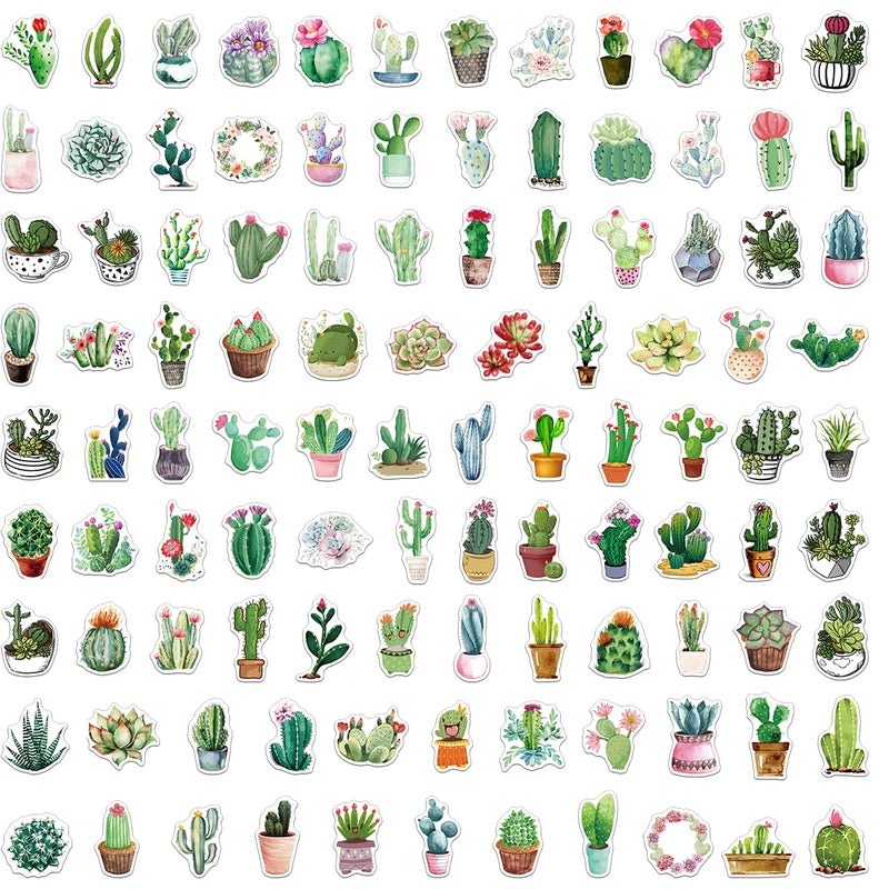 MAXLEAF 100PCS Vintage Green Plants Cactus Adhesive Stickers for Decoration Planner Phone Case Scrapbook Kids Helmets (Green Cactus) - Image 3