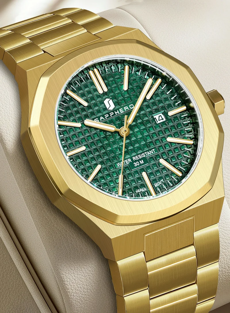 Sapphero  SAPPHERO Men's Watch Octagonal Stainless Steel 30M Waterproof Luminous Wristwatch Luxury Analog Quartz Watch for Men with Date Elegant Mens SO2110P for Men | Best Price UAE