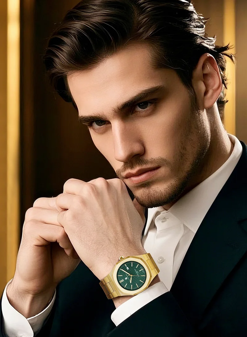 SAPPHERO Men's Watch Octagonal Stainless Steel 30M Waterproof Luminous Wristwatch Luxury Analog Quartz Watch for Men with Date Elegant Mens SO2110P