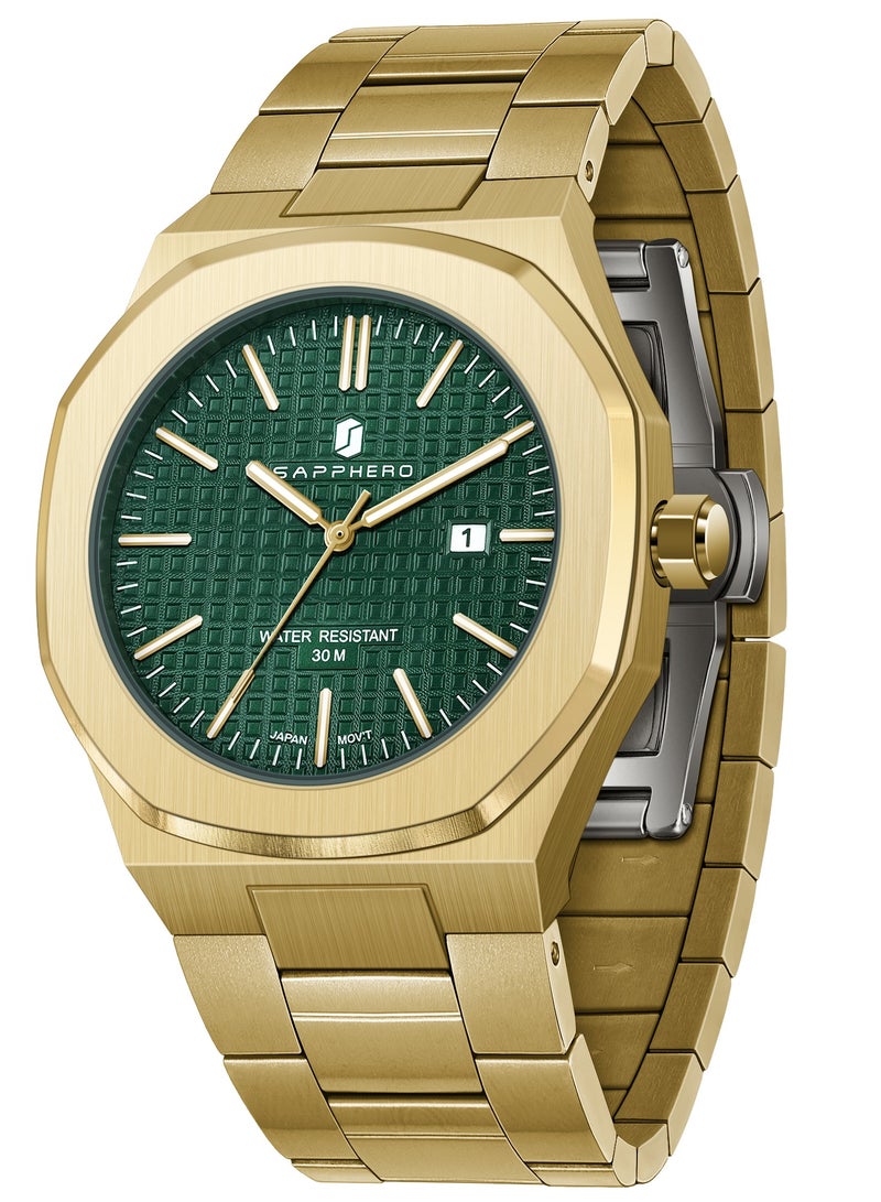 SAPPHERO Men's Watch Octagonal Stainless Steel 30M Waterproof Luminous Wristwatch Luxury Analog Quartz Watch for Men with Date Elegant Mens SO2110P - Image 3