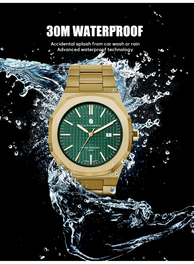 Sapphero  SAPPHERO Men's Watch Octagonal Stainless Steel 30M Waterproof Luminous Wristwatch Luxury Analog Quartz Watch for Men with Date Elegant Mens SO2110P for Men | Best Price UAE