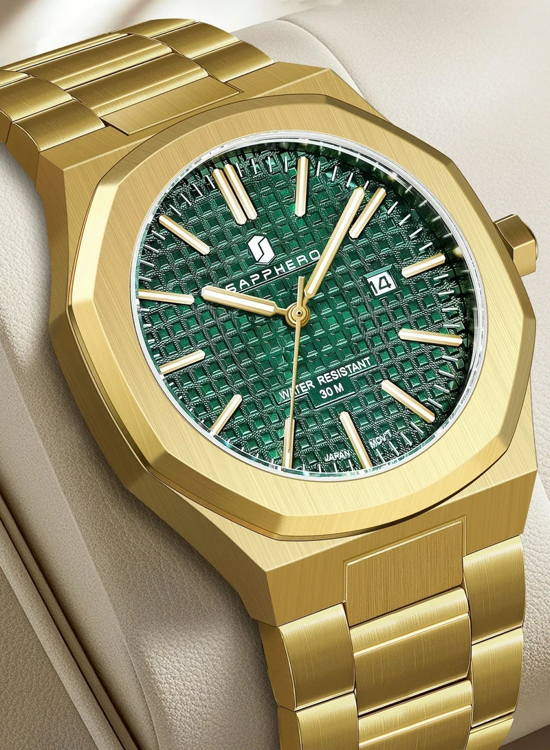 Sapphero  SAPPHERO Men's Watch Octagonal Stainless Steel 50M Waterproof Luminous Wristwatch Luxury Analog Quartz Watch for Men with Date Elegant Mens SO2110P for Men | Best Price UAE