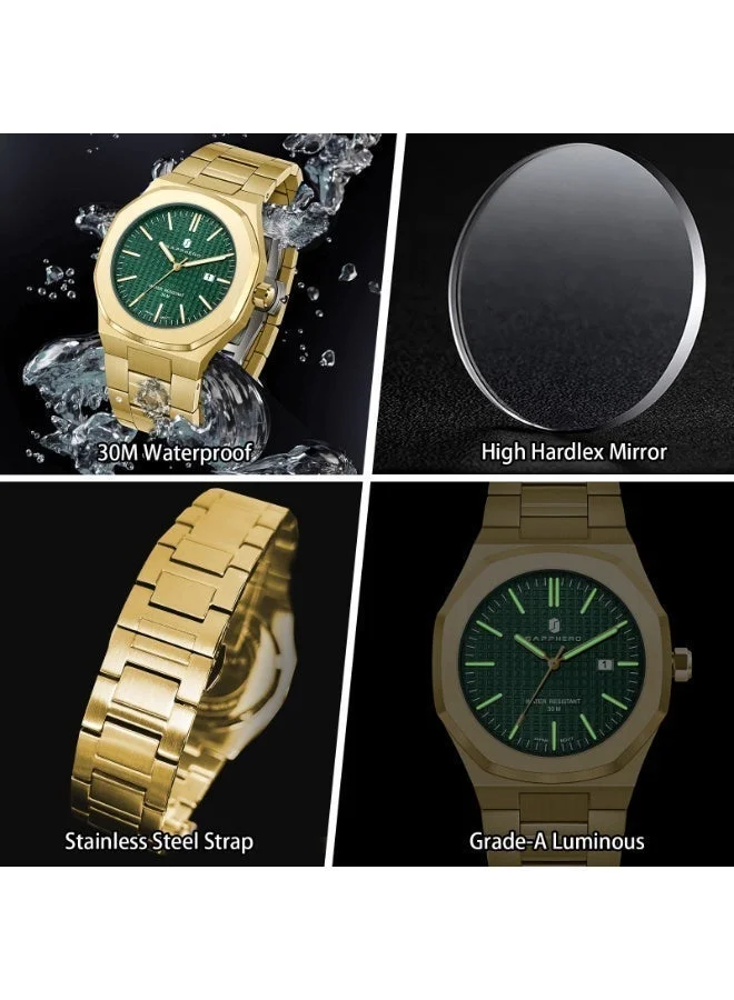 Sapphero  SAPPHERO Men's Watch Octagonal Stainless Steel 50M Waterproof Luminous Wristwatch Luxury Analog Quartz Watch for Men with Date Elegant Mens SO2110P for Men | Best Price UAE