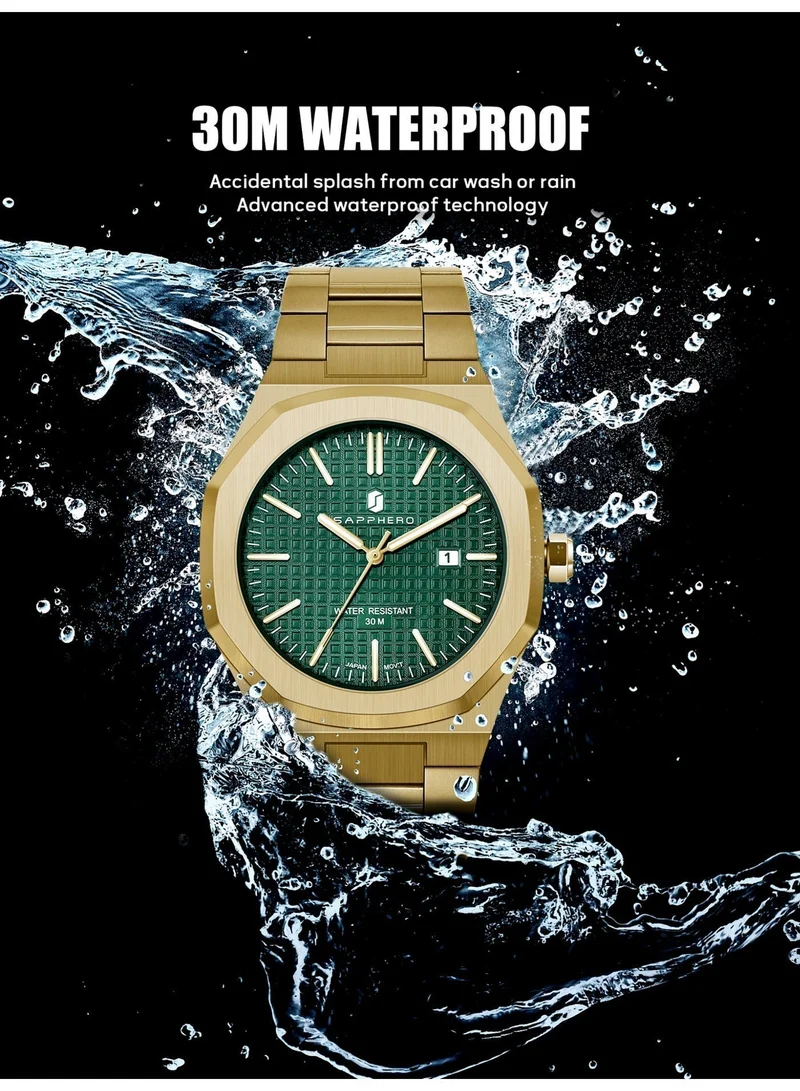 Sapphero  SAPPHERO Men's Watch Octagonal Stainless Steel 50M Waterproof Luminous Wristwatch Luxury Analog Quartz Watch for Men with Date Elegant Mens SO2110P for Men | Best Price UAE