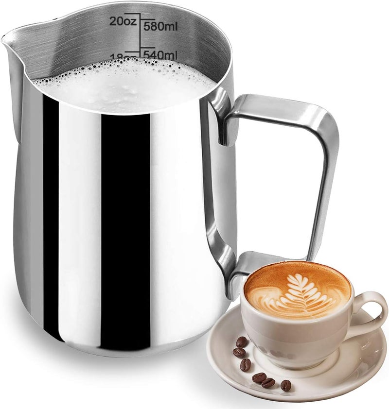 DEEMTON Milk Frothing Pitcher, Stainless Steel Latte Art Creamer Cup The Best Milk Frother Steamer Cup Stainless Steel Coffee Milk Frothing Cup,Coffee Steaming Pitcher 20oz/500ml (20 oz) - Image 1