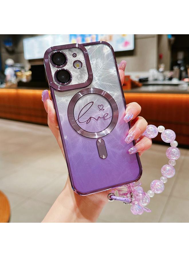 Zaboon Case For iPhone 12 Dual-Love Feather Gradient Glitter Bracelets Magsafe TPU Phone Case - Image 1