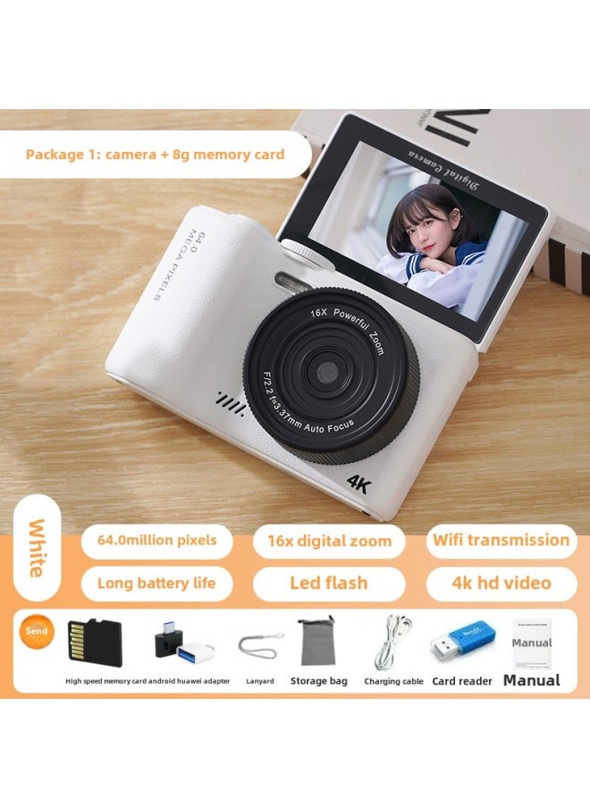 Generic - Micro Single 6400W Ultra High Definition Digital Camera 3.0 Inch Self-timer Flip Screen Student Campus Travel-Body Color:Micro-single White 8g Memory Card + Accessories - Image 1
