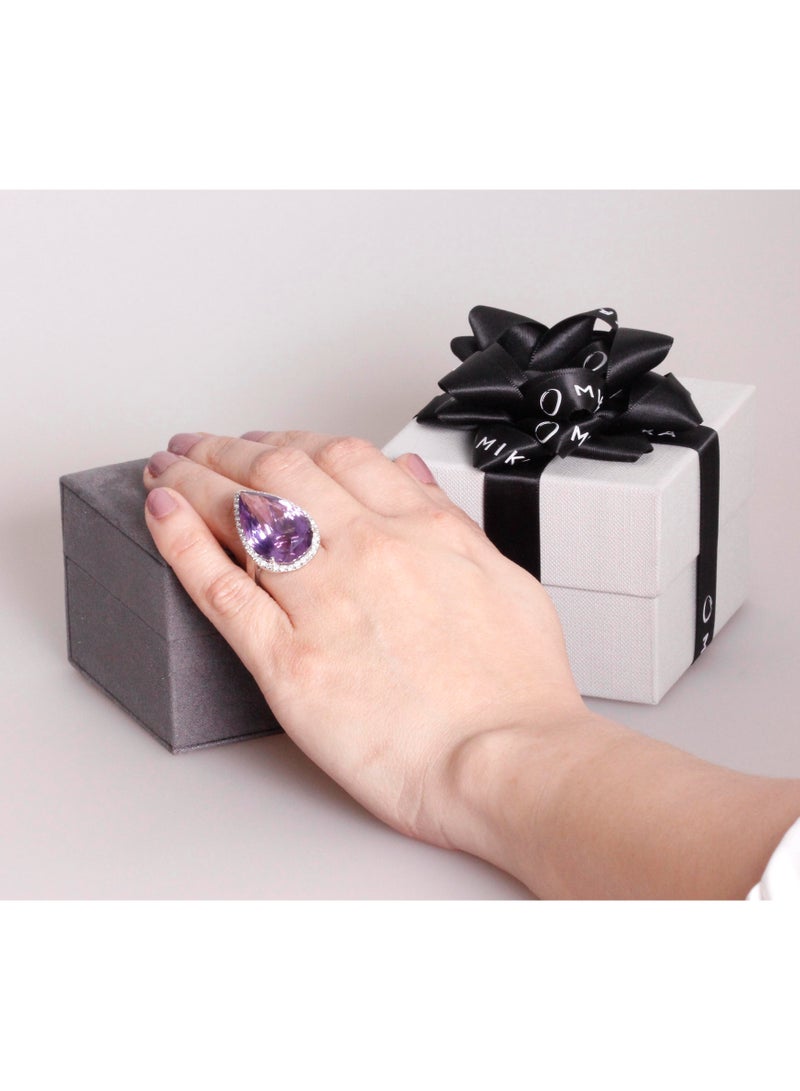 MIKURA Ring, G/H Color, VS/SI Clarity, 18KW Amethyst  - Image 3