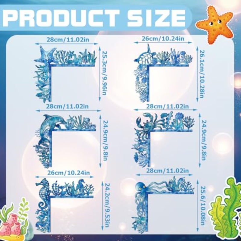 6 Pcs Door Frame tion Door Ocean Corner Frame Blue Coastal Topper Sign Sea Turtle Wall Decor Summer Nautical Craft Wall Decor for Home Office Indoor Outdoor Window - Image 2