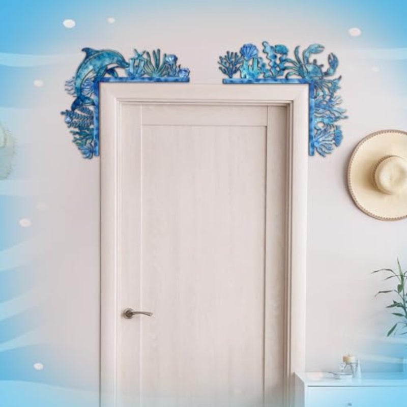 6 Pcs Door Frame tion Door Ocean Corner Frame Blue Coastal Topper Sign Sea Turtle Wall Decor Summer Nautical Craft Wall Decor for Home Office Indoor Outdoor Window - Image 4