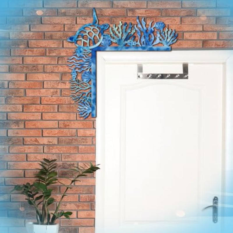 6 Pcs Door Frame tion Door Ocean Corner Frame Blue Coastal Topper Sign Sea Turtle Wall Decor Summer Nautical Craft Wall Decor for Home Office Indoor Outdoor Window - Image 5