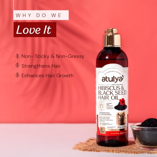 Atulya Hibiscus & Black Seed Hair Oil - Mineral Oil-Free, Silicone-Free, Fragrance-Free | nourish hair, hair growth, strengthen hair roots, frizz free hair - 200 ml - Image 2