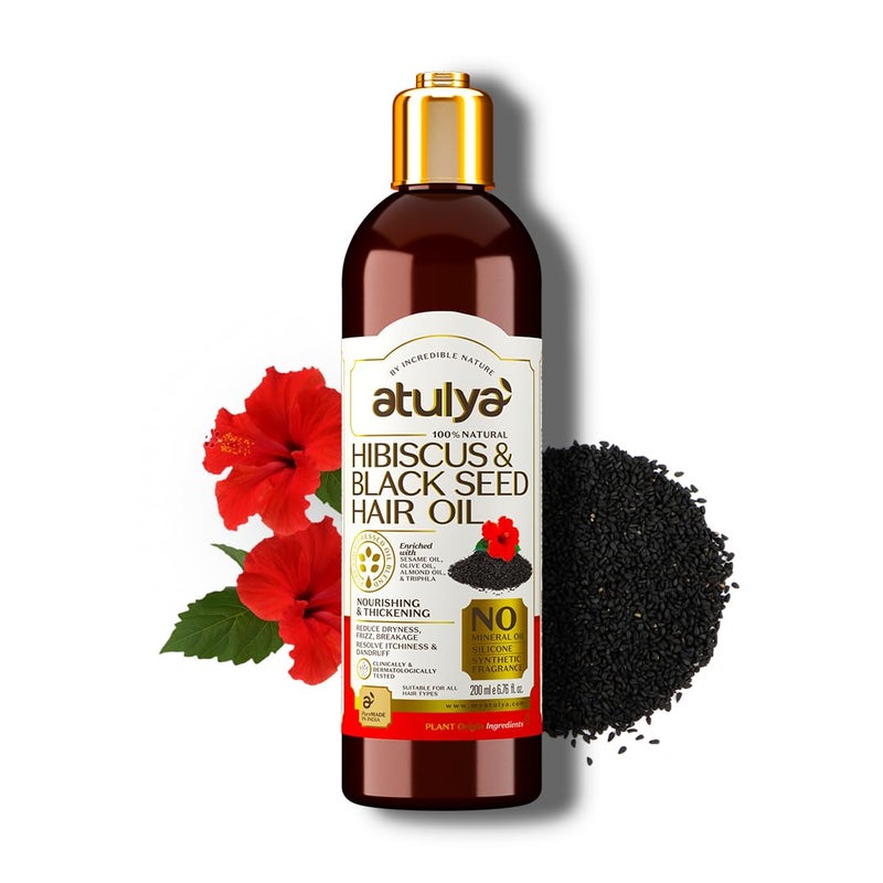 Atulya Hibiscus & Black Seed Hair Oil - Mineral Oil-Free, Silicone-Free, Fragrance-Free | nourish hair, hair growth, strengthen hair roots, frizz free hair - 200 ml - Image 4