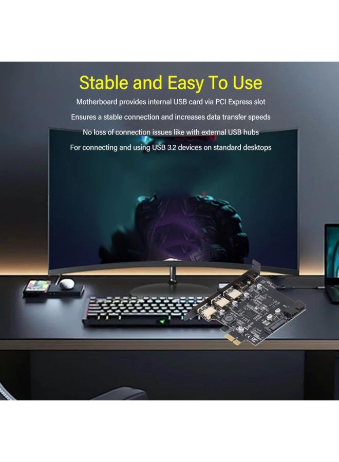 PCIe to USB 3.2 Gen 2 Expansion Card, 5-Port Adapter with 3 USB-A & 2 USB-C Ports, Up to 20Gbps High-Speed Data Transfer for Desktop PC - Image 5