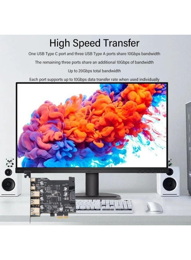 PCIe to USB 3.2 Gen 2 Expansion Card, 5-Port Adapter with 3 USB-A & 2 USB-C Ports, Up to 20Gbps High-Speed Data Transfer for Desktop PC - Image 3
