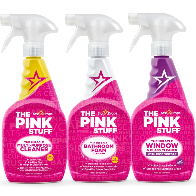 Stardrops The Pink Stuff Multi-Purpose Spray, Window & Glass Cleaner, and Bathroom Foam Spray Bundle â€“ All-in-One Home Cleaning Solution (3-Pack) - Image 1
