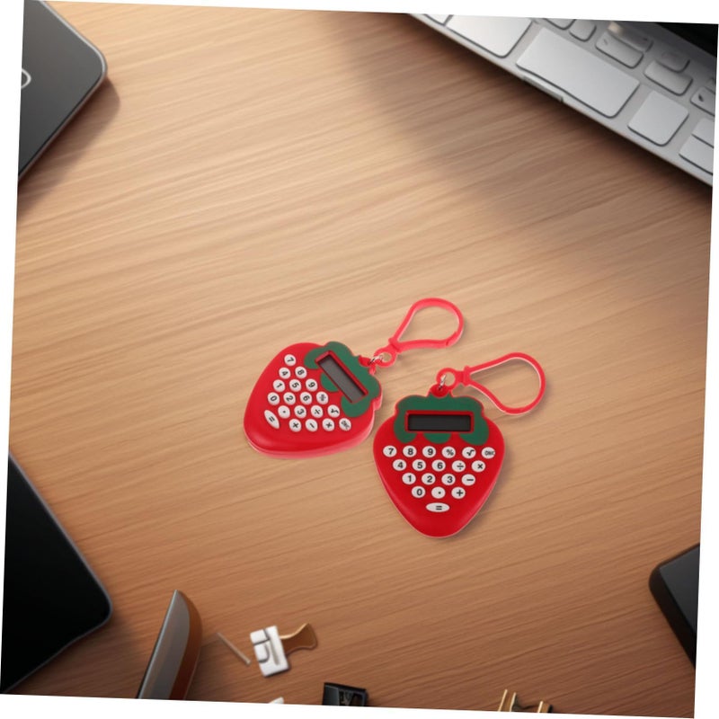 Strawberry Shape Mini Calculator Keychain 2 Pack Portable Electronic Student Cute Stationery - Image 5