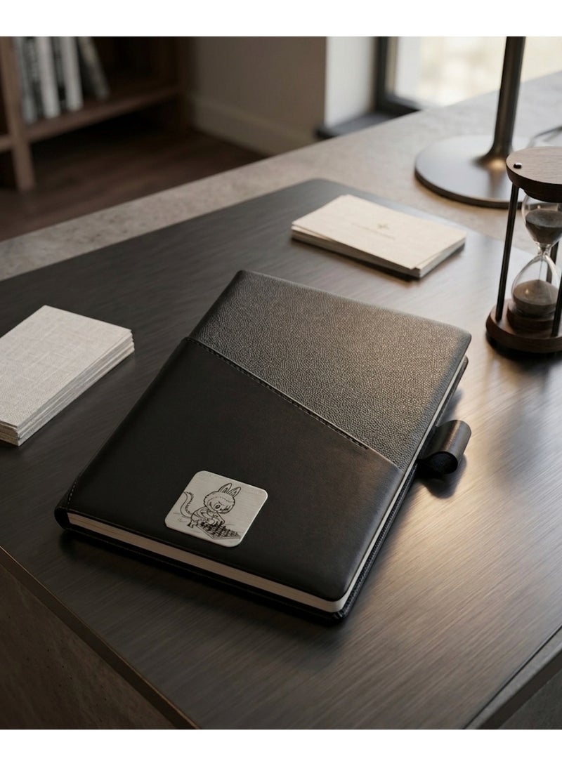 Black Leather Cartoon Character Notebook –Stylish Daily Journal for School, Work & Creative Writing - Image 3