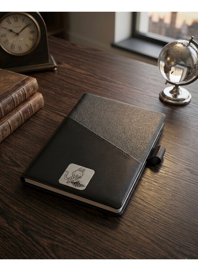 Black Leather Cartoon Character Notebook –Stylish Daily Journal for School, Work & Creative Writing - Image 2
