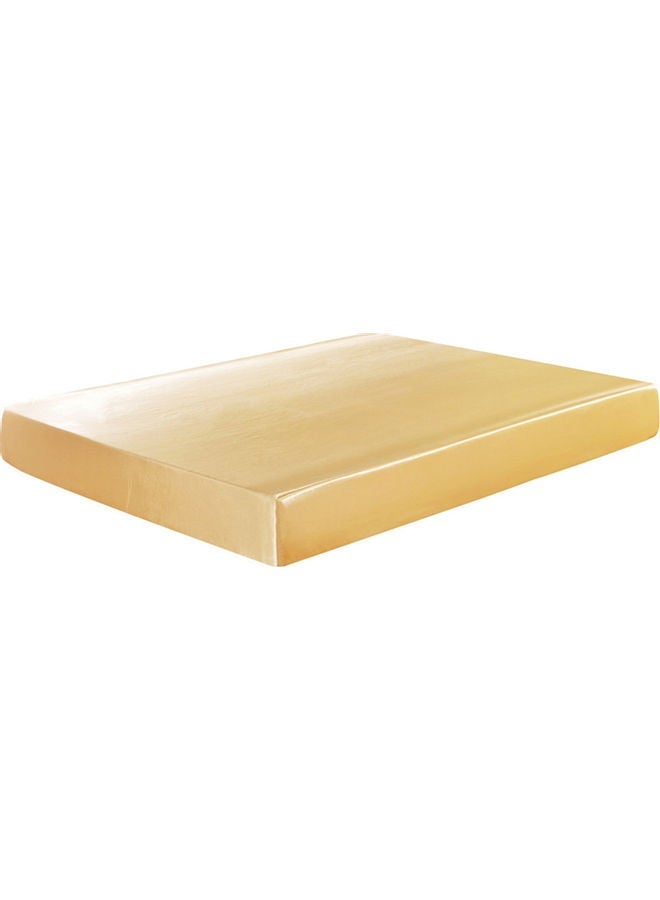 NIBEMINENT Well-made Soft Silk Fitted Sheet Cover Polyester Golden - Image 1