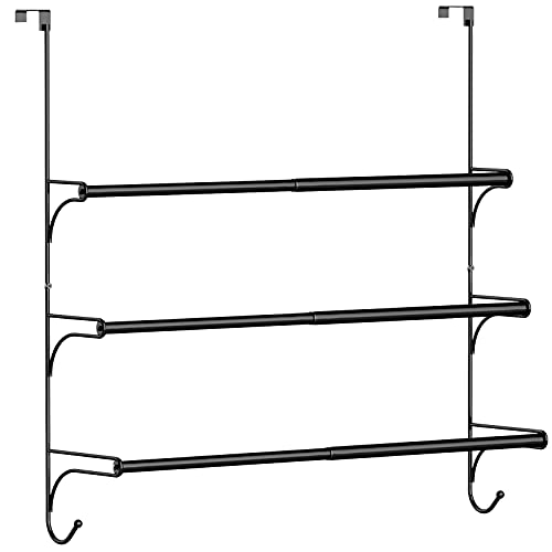 Auledio Adjustable Over The Door Triple Towel Rack with Hooks,Black - Image 1